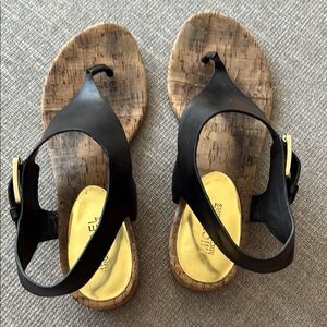Michael Kors Black and Gold Sandals with Adjustable Strap